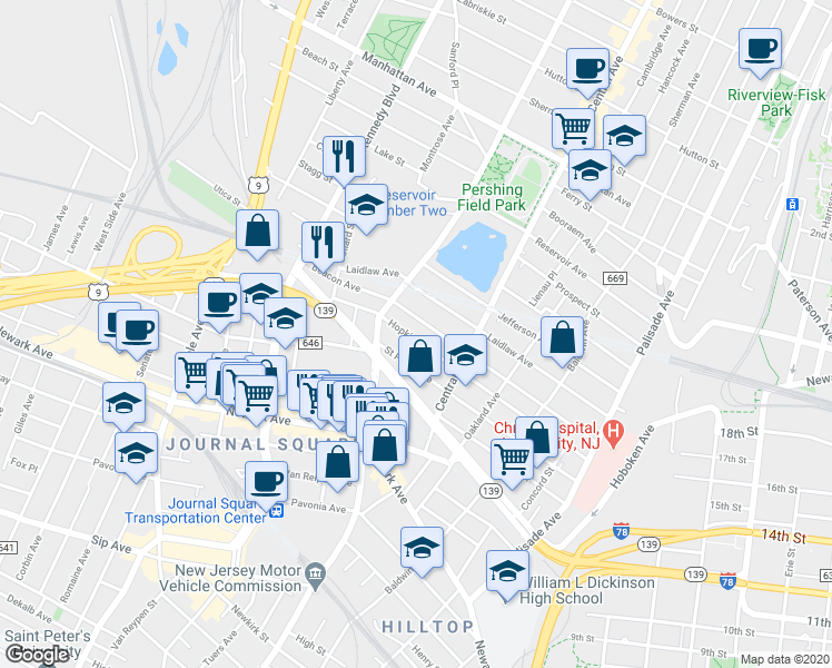 map of restaurants, bars, coffee shops, grocery stores, and more near 187 Beacon Avenue in Jersey City