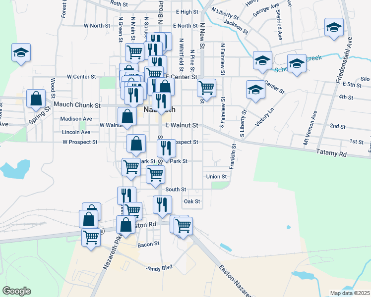 map of restaurants, bars, coffee shops, grocery stores, and more near 213 South Whitfield Street in Nazareth