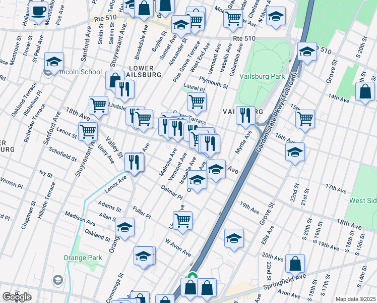 map of restaurants, bars, coffee shops, grocery stores, and more near 875 18th Avenue in Irvington