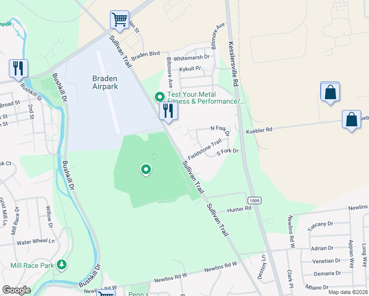 map of restaurants, bars, coffee shops, grocery stores, and more near 431 South Fork Drive in Easton