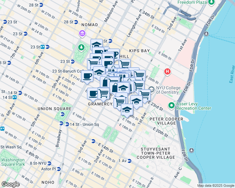 map of restaurants, bars, coffee shops, grocery stores, and more near 297 3rd Avenue in New York