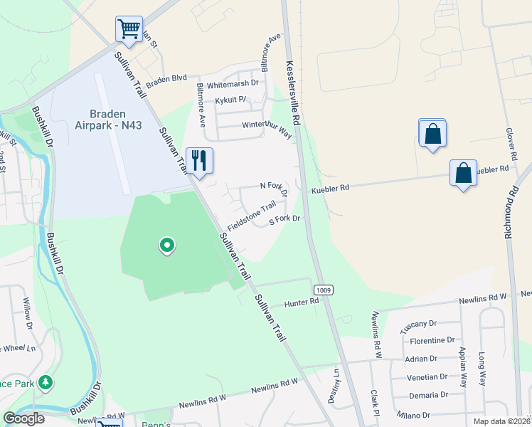 map of restaurants, bars, coffee shops, grocery stores, and more near 874 North Fork Drive in Easton