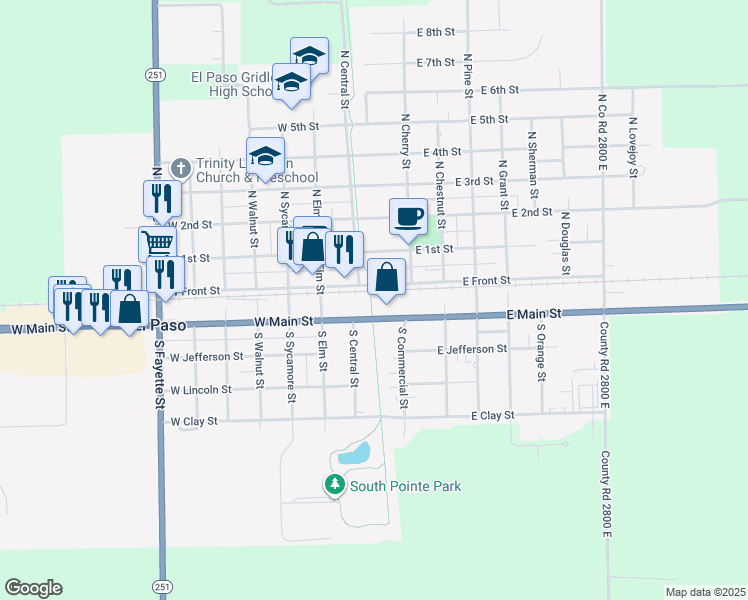 map of restaurants, bars, coffee shops, grocery stores, and more near 8 East Front Street in El Paso