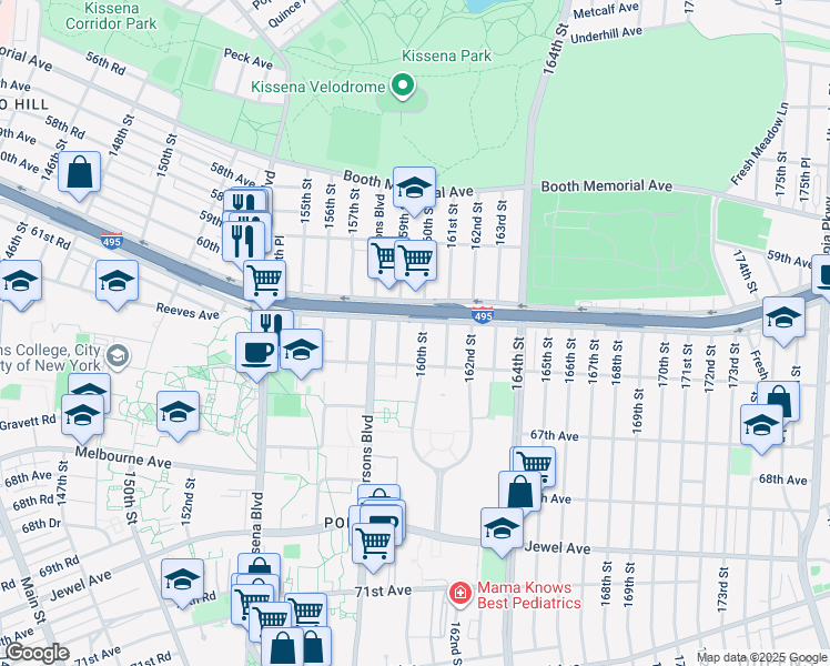 map of restaurants, bars, coffee shops, grocery stores, and more near in Queens