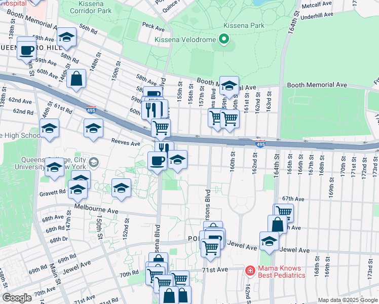 map of restaurants, bars, coffee shops, grocery stores, and more near in Queens