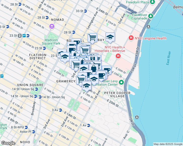 map of restaurants, bars, coffee shops, grocery stores, and more near in New York