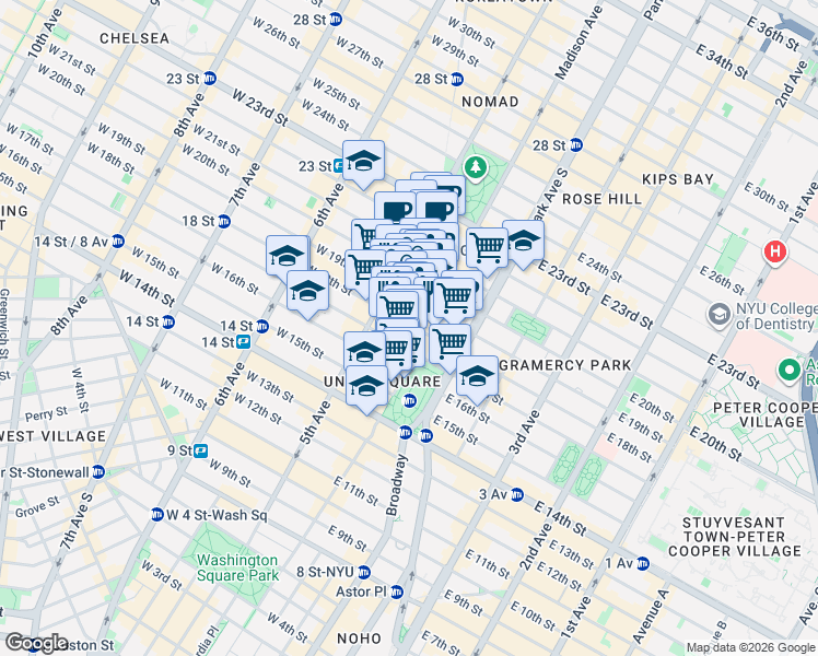 map of restaurants, bars, coffee shops, grocery stores, and more near in New York