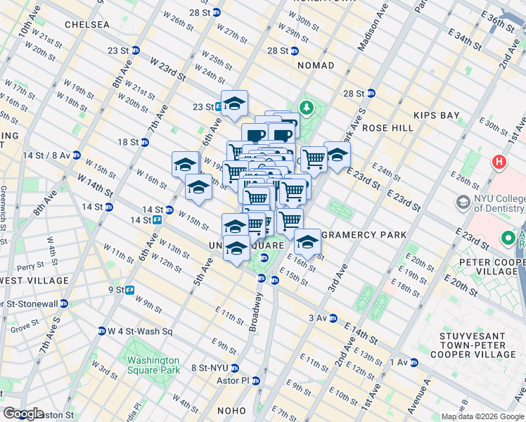 map of restaurants, bars, coffee shops, grocery stores, and more near in New York