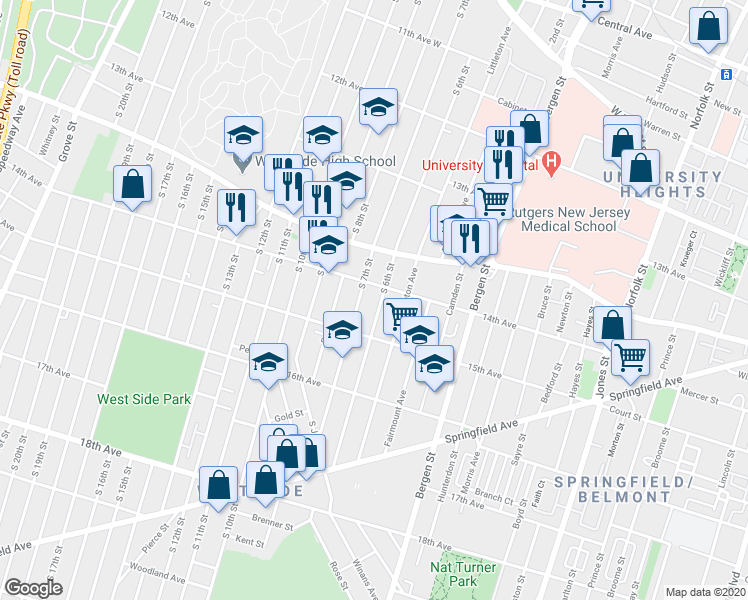 map of restaurants, bars, coffee shops, grocery stores, and more near in Newark