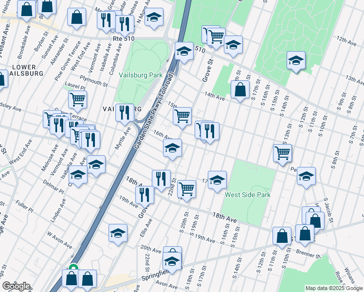 map of restaurants, bars, coffee shops, grocery stores, and more near in Irvington