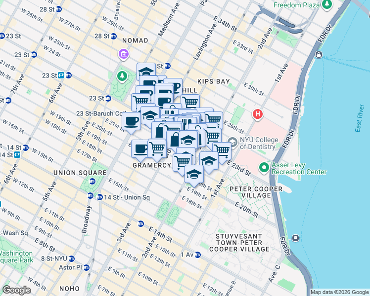 map of restaurants, bars, coffee shops, grocery stores, and more near in New York