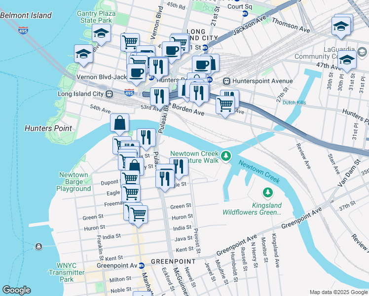 map of restaurants, bars, coffee shops, grocery stores, and more near 41 Paidge Avenue in Brooklyn