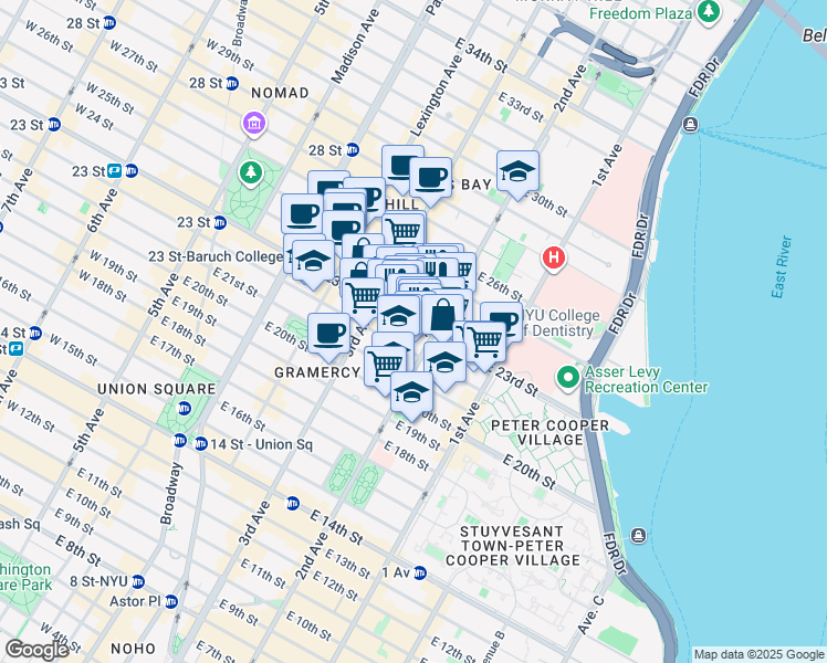 map of restaurants, bars, coffee shops, grocery stores, and more near in New York