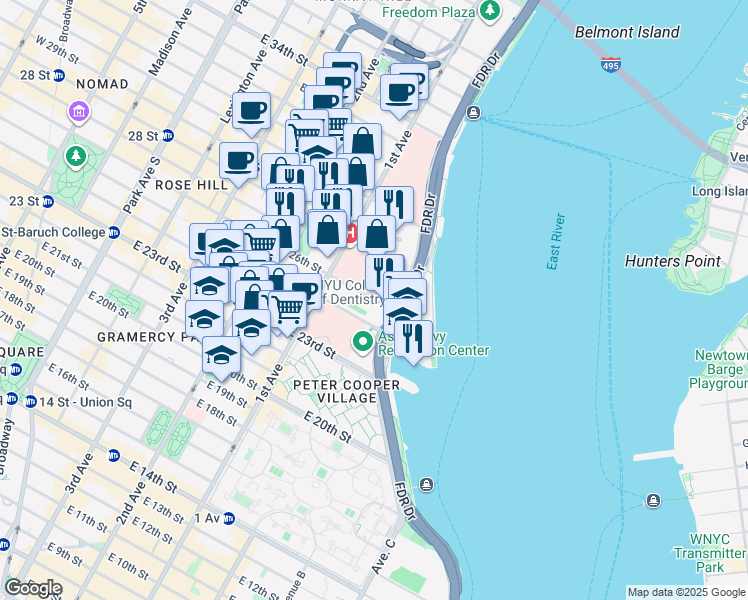 map of restaurants, bars, coffee shops, grocery stores, and more near 440 E 26th St in New York