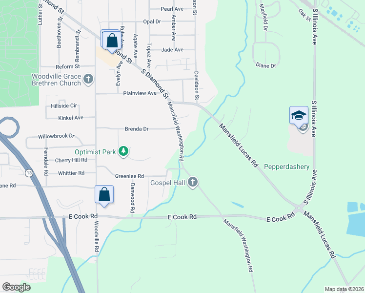 map of restaurants, bars, coffee shops, grocery stores, and more near 700 Mansfield Washington Road in Mansfield