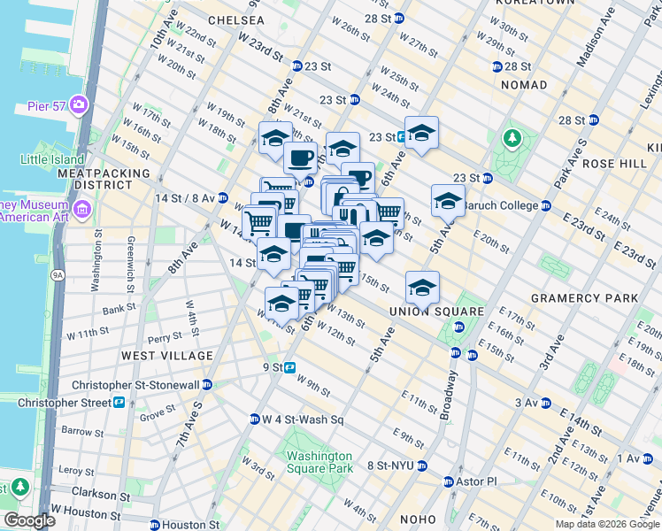map of restaurants, bars, coffee shops, grocery stores, and more near in New York