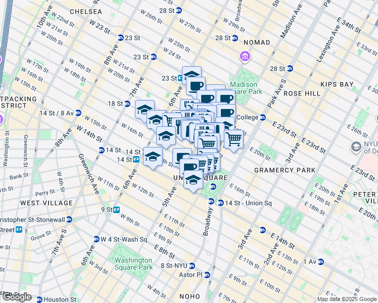map of restaurants, bars, coffee shops, grocery stores, and more near in New York