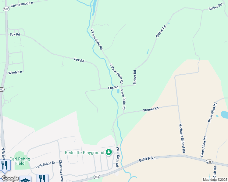 map of restaurants, bars, coffee shops, grocery stores, and more near 3133 Penn Dixie Road in Nazareth
