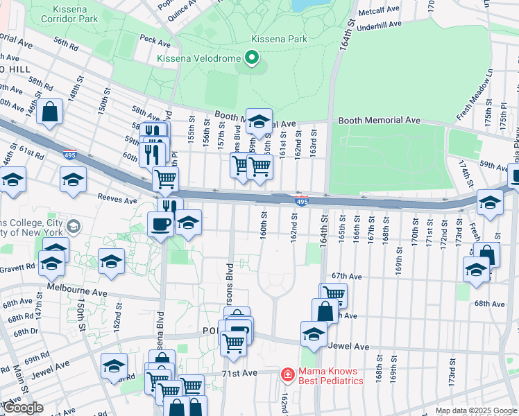 map of restaurants, bars, coffee shops, grocery stores, and more near in Queens