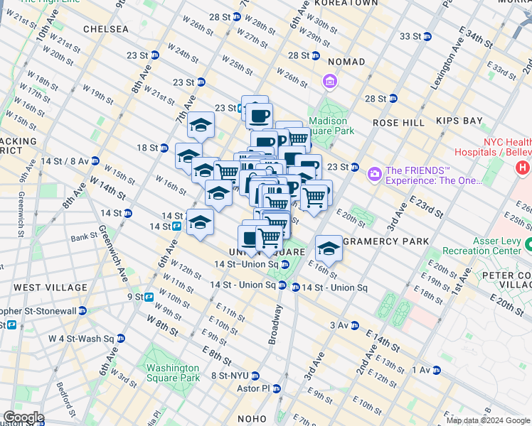 map of restaurants, bars, coffee shops, grocery stores, and more near in New York