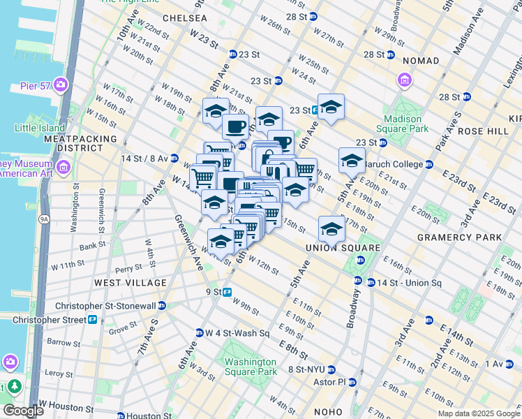 map of restaurants, bars, coffee shops, grocery stores, and more near in New York