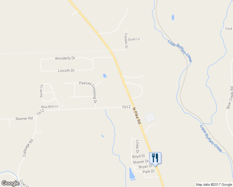 map of restaurants, bars, coffee shops, grocery stores, and more near 300 North Pike Road in Sarver