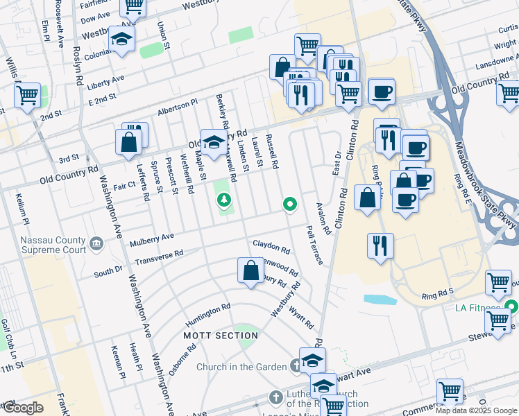map of restaurants, bars, coffee shops, grocery stores, and more near 8 Laurel Street in Garden City