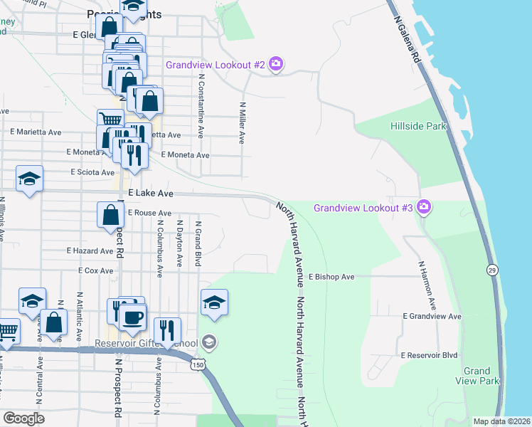 map of restaurants, bars, coffee shops, grocery stores, and more near 4225 North Harvard Avenue in Peoria