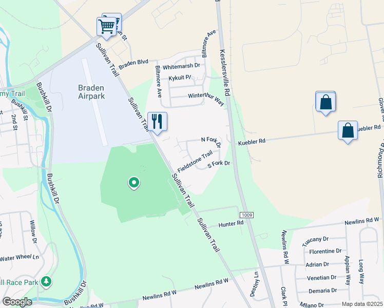 map of restaurants, bars, coffee shops, grocery stores, and more near 937 South Fork Drive in Easton