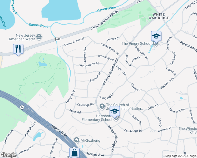 map of restaurants, bars, coffee shops, grocery stores, and more near 47 Spenser Drive in Essex County