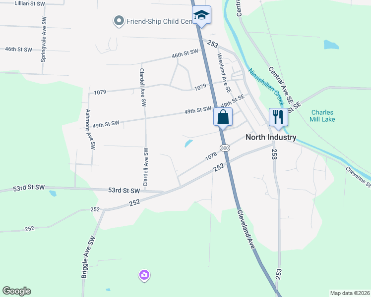 map of restaurants, bars, coffee shops, grocery stores, and more near 222 51st Street Southwest in Canton