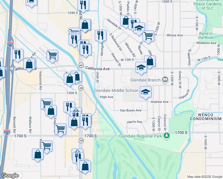 map of restaurants, bars, coffee shops, grocery stores, and more near 1408 South Cheyenne Street in Salt Lake City