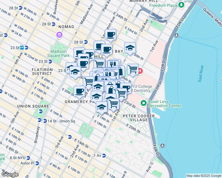 map of restaurants, bars, coffee shops, grocery stores, and more near in New York