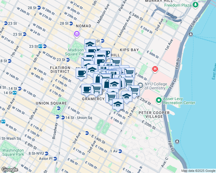 map of restaurants, bars, coffee shops, grocery stores, and more near in New York