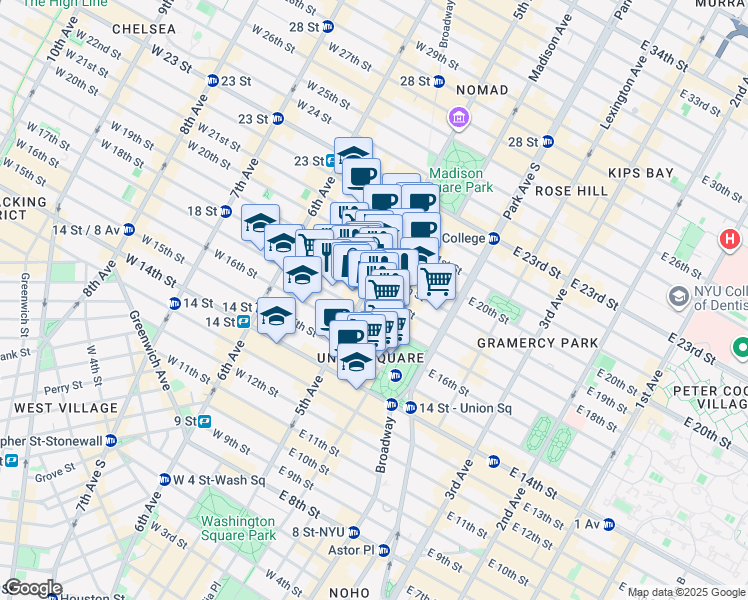 map of restaurants, bars, coffee shops, grocery stores, and more near in New York