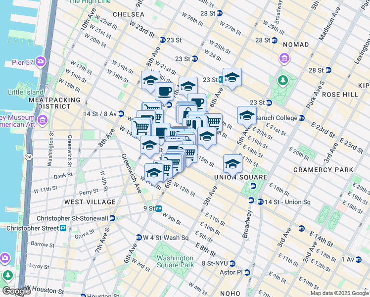 map of restaurants, bars, coffee shops, grocery stores, and more near in New York