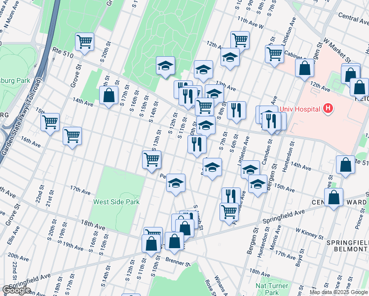 map of restaurants, bars, coffee shops, grocery stores, and more near 436 South 11th Street in Newark