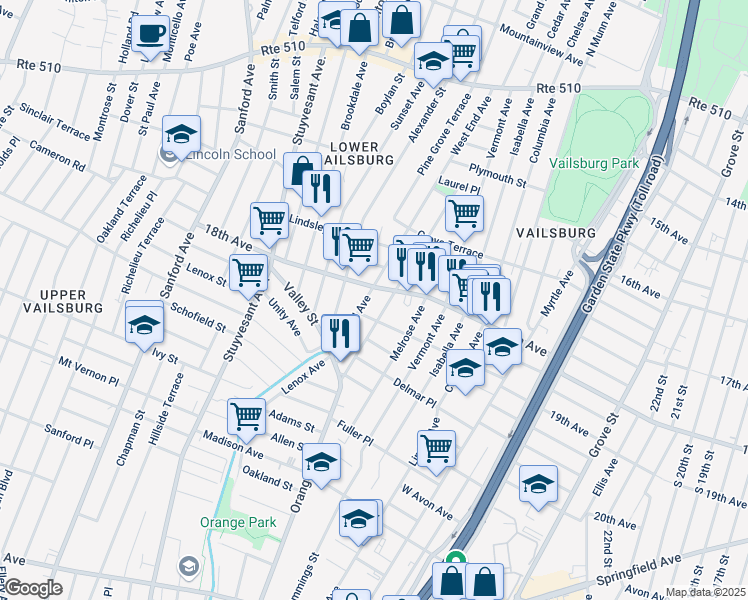 map of restaurants, bars, coffee shops, grocery stores, and more near 927 18th Avenue in Newark