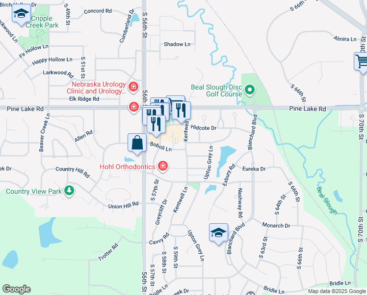 map of restaurants, bars, coffee shops, grocery stores, and more near 5911 Chartwell Lane in Lincoln