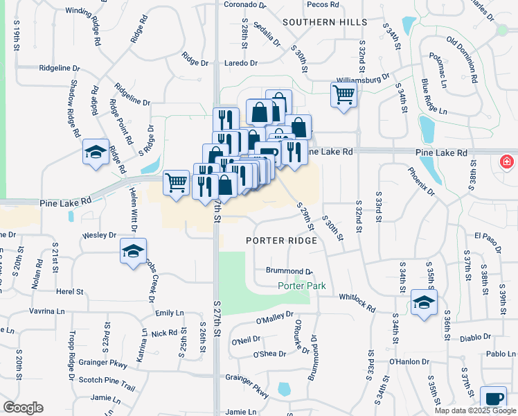 map of restaurants, bars, coffee shops, grocery stores, and more near 7145 South 29th Street in Lincoln