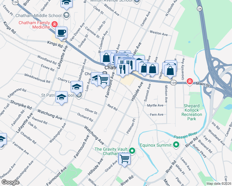 map of restaurants, bars, coffee shops, grocery stores, and more near 6 2nd Street in Chatham