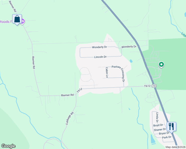 map of restaurants, bars, coffee shops, grocery stores, and more near 221 Raven Circle in Sarver