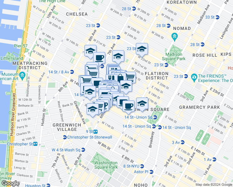 map of restaurants, bars, coffee shops, grocery stores, and more near 554 6th Avenue in New York