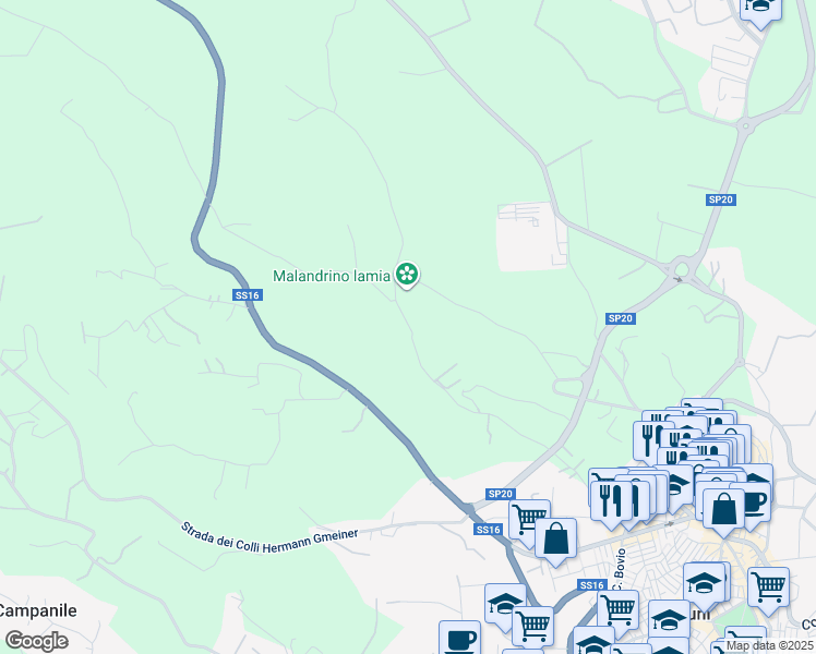 map of restaurants, bars, coffee shops, grocery stores, and more near Contrada Malandrino in Brindisi