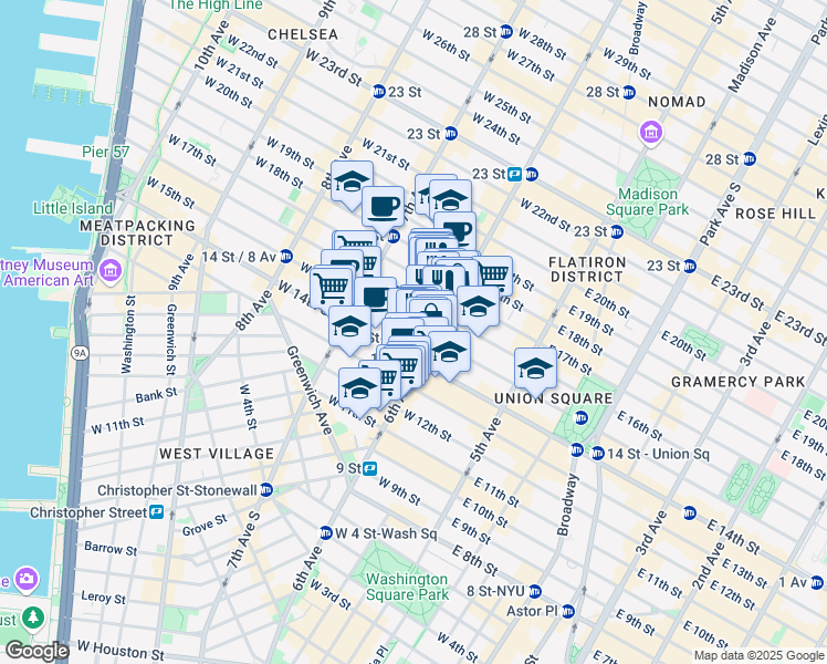 map of restaurants, bars, coffee shops, grocery stores, and more near in New York