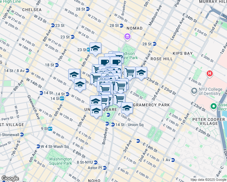 map of restaurants, bars, coffee shops, grocery stores, and more near 888 Broadway in New York