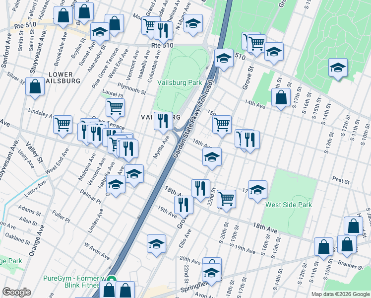 map of restaurants, bars, coffee shops, grocery stores, and more near in Irvington