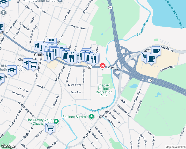 map of restaurants, bars, coffee shops, grocery stores, and more near 10 Parrott Mill Road in Chatham