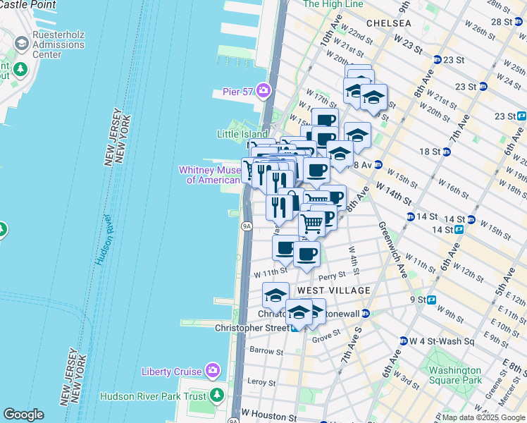 map of restaurants, bars, coffee shops, grocery stores, and more near in New York