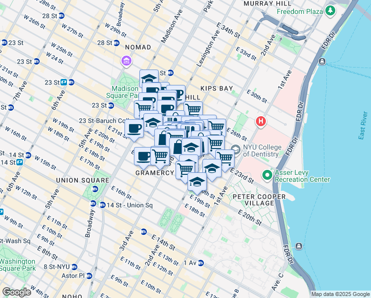 map of restaurants, bars, coffee shops, grocery stores, and more near in New York